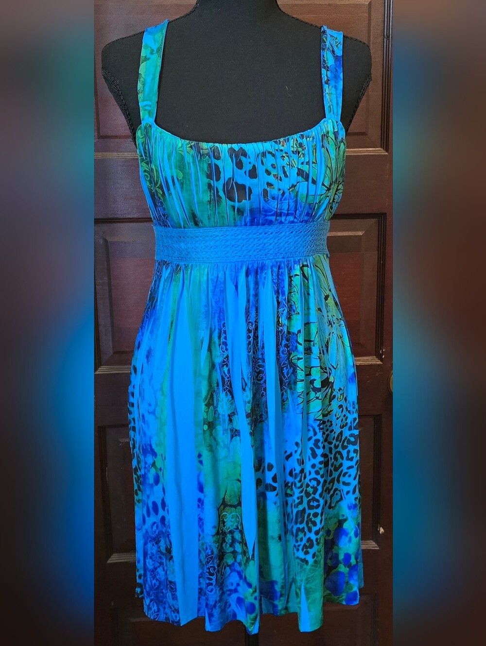 Jodi Kristopher Teal and Blue Printed Sundress